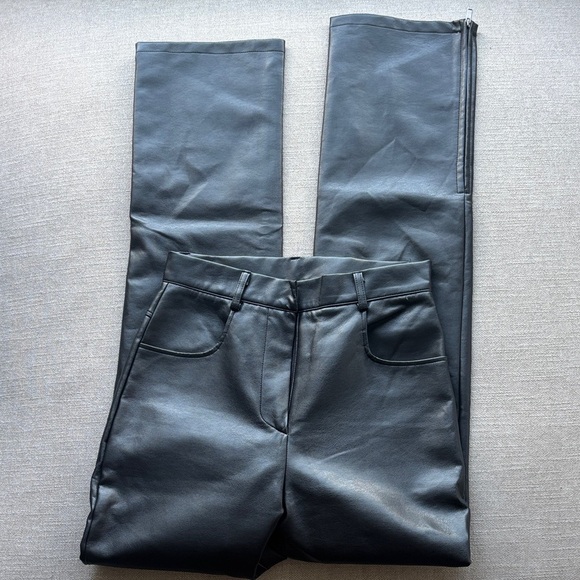 Workshop high rise Wide leg zipper opening black faux leather pants size small - Picture 6 of 10